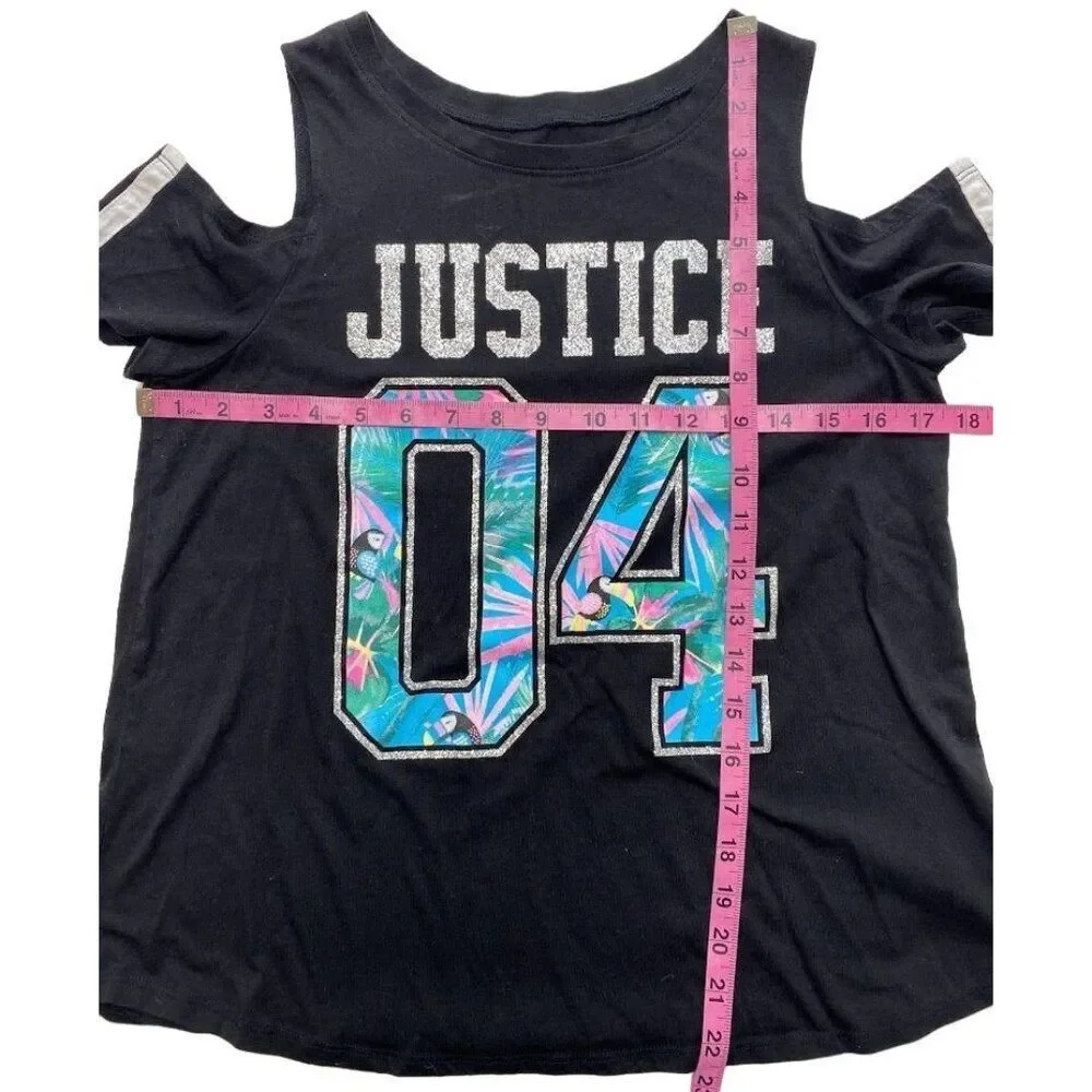 Justice Cold‎ Shoulder Shirt Tops Girls 18 20 Black Silver Glitter Jersey-Style